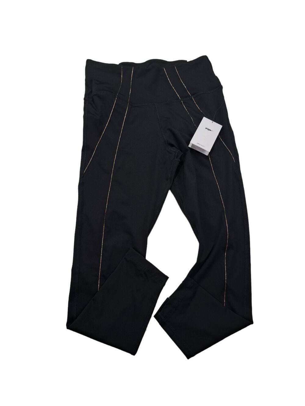 Nike Yoga High Waist 7/8 Metallic Trim Leggings Sz Large DD5772-010 black $65